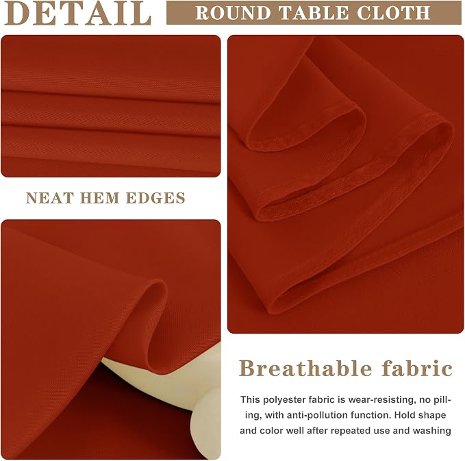 Fitable 6 Pack Rust 90 Inch Round Tablecloth - Stain Resistant and Washable Table Cover, Polyester Fabric Table Cloth for Wedding, Party, Banquet, Formal Events