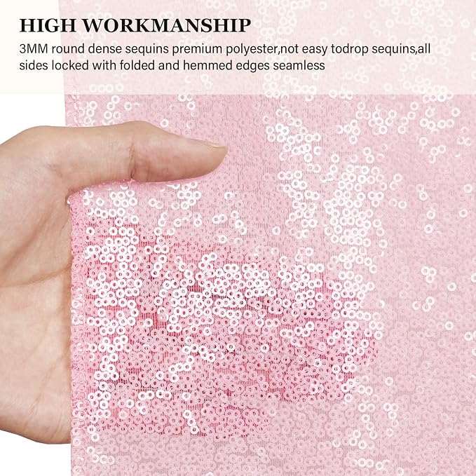 PartyDelight Pink Sequin Backdrop Curtains 2x8ft 2 Panels | 3mm stitched sequin curtain with 4 inch rod pocket for 2x8ft 2 panel doorway window side drape narrow photo booth strip