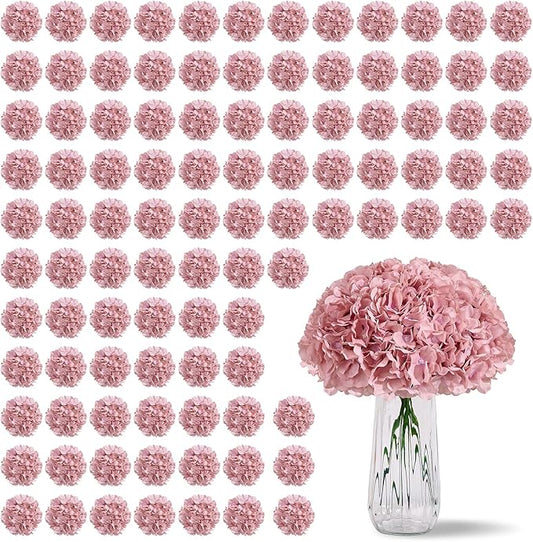 80 PCS Dusty Rose Pink Hydrangea Artificial Flowers, Dusty Pink Silk Full Flowers Heads with Stems for Wedding Centerpieces, Home, Garden, Baby Shower, Party Decoration