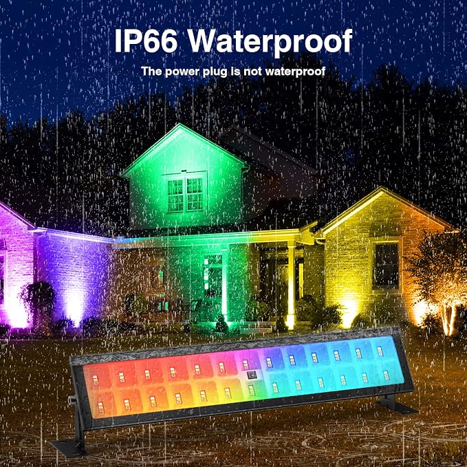 Onforu Stage Lights 2 Pack 48W LED Wall Washer Light,IP66 Waterproof Outdoor RGB Light Bar with Timing,Wash Lights with DIY Colors 44-Key Remote for Garden Wedding Party