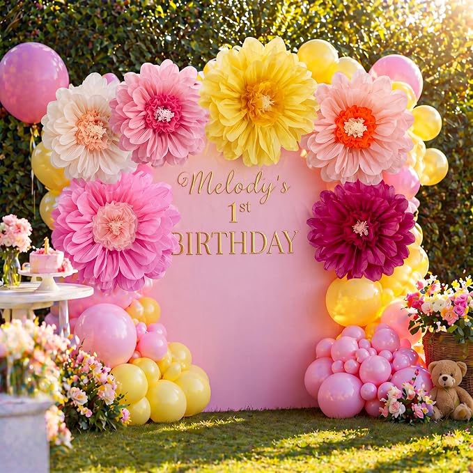 Giegxin 6 Pcs 31.5", 24" Giant Colorful Paper Flowers Mexican Fiesta Tissue Flowers for Wall Decorations Pink White Yellow Large Crepe Flower for Wedding Birthday Classroom Bridal Shower Bachelorette