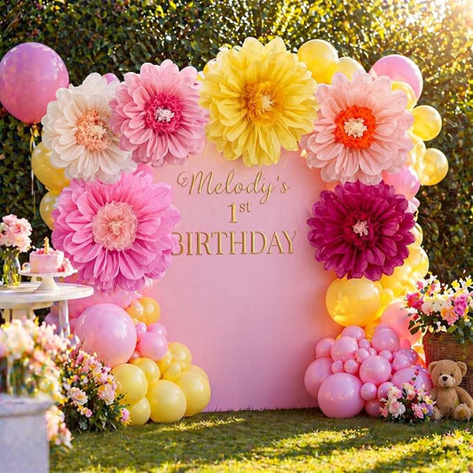 Giegxin 6 Pcs 31.5", 24" Giant Colorful Paper Flowers Mexican Fiesta Tissue Flowers for Wall Decorations Pink White Yellow Large Crepe Flower for Wedding Birthday Classroom Bridal Shower Bachelorette