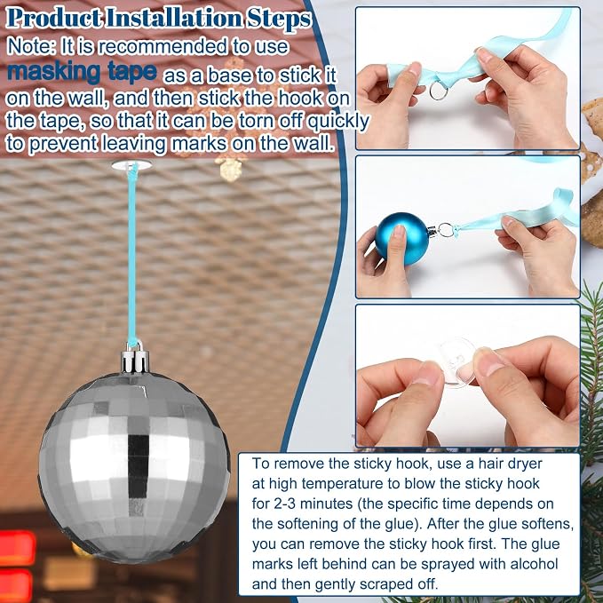 36 Pcs Christmas Balls Ornaments for Ceiling, 1.6'' 2.4'' 3.2'' Large Big Shatterproof Christmas Hanging Decorations Balls for Tree Xmas Holiday Party Indoor(Lake Blue, Navy Blue, Silver)