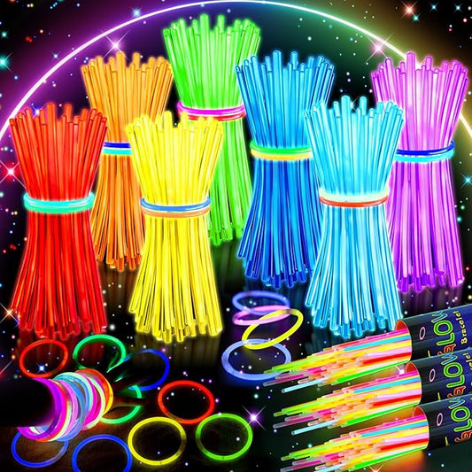 HONLYNE 300 Pcs Glow Sticks Bulk Party Pack, 8'' Glow in the Dark Party Supplies, Glow in the Dark Light Up Sticks with Connectors, Party Favors for Birthday, Concert, Raves, Halloween, Christmas