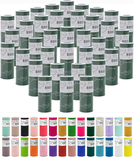 Expo International Decorative Matte Tulle, Lightweight Polyester Tulle Fabric for Tutus, Costumes, and Party Decorations, Washable, Easy-to-Use, 6 Inch x 25 Yards, Hunter Green, Pack of 36