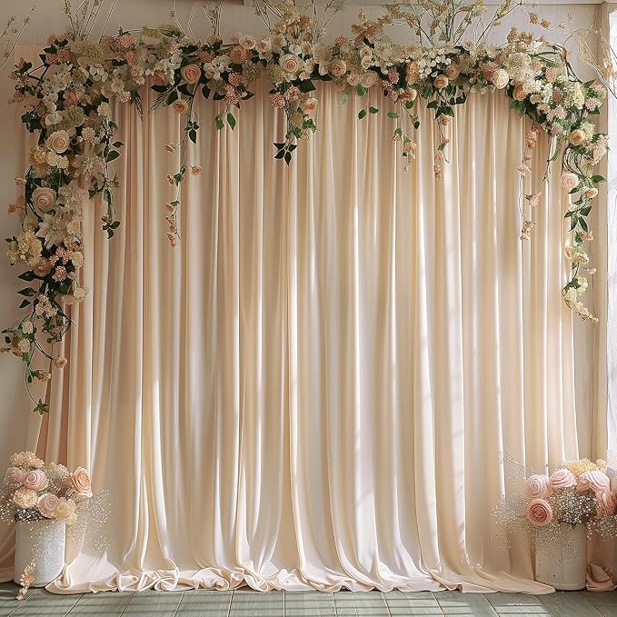 30x10ft Wrinkle Free Backdrop Curtain for Parties Soft Fabric Drapes Wedding Cream Curtain Backdrop for Birthday Party Decorations Background for Photography 5x10ft,6 Panels