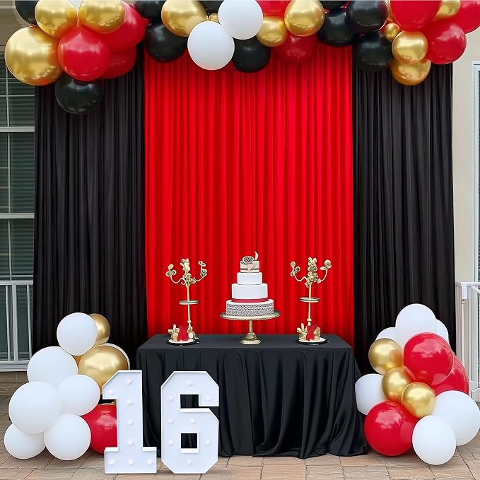 20ft x 10ft Wrinkle Free Black Backdrop Curtain for Parties Weddings, 4 Panels Silk Polyester Black Drapes for Backdrop 10 ft Photo Back Drop Cloth for Birthday Graduation Photography Background