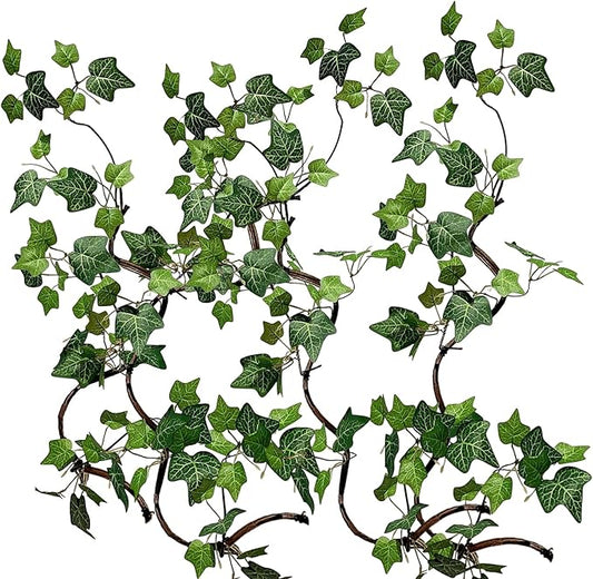 Artificial Rattan Tree Vines with Creeper Leaves Climbing Ivy Branches Grapevines UV Resistant Greenery Garland for Home Garden Landscape wall Hanging Climber Habitat Decor 43” (Green - Pack 4)