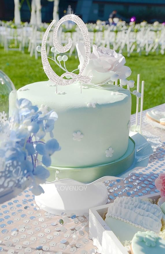 LOVENJOY Gift-boxed Wedding Cake Topper Q Letter Cake Topper Rhinestone, More Durable than Acrylic, Keepsake Reused upon Anniversary, 3.5"