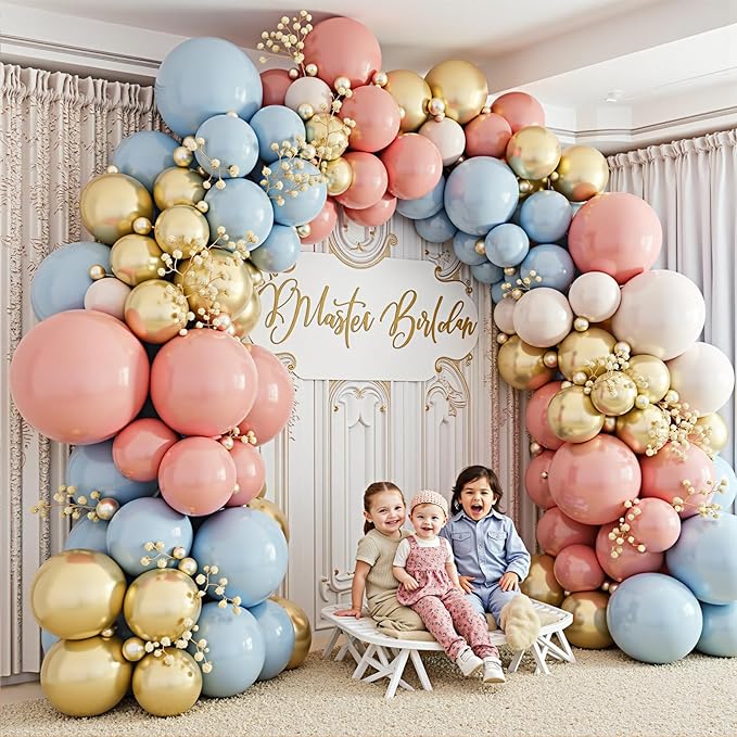 Gender Reveal Balloon Garland Arch Kit,412pcs Pink and Blue balloons 18 12 10 5 Inch for Gender Reveal Decorations Birthday Baby Shower Wedding Bridal