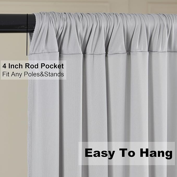 20ft×8ft Wrinkle Free Silver Grey Backdrop Curtains for Parties Wedding, 4 Panels 5×8ft Thick&Silky Polyester Silver Photo Backdrop Drapes Curtain for Birthday Baby Shower Photography Baptism