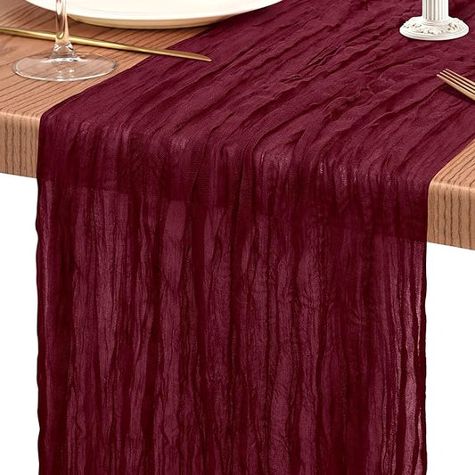 1 Pack Cheesecloth Table Runner 10FT Burgundy Red Table Runner Boho Gauze Cheese Cloth Table Runners Long Rustic Sheer Table Decorations for Wedding Party Baby Bridal Shower Birthday Holiday Home