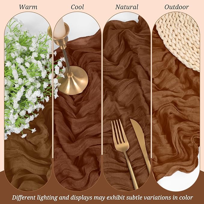 6 Pack Cheesecloth Table Runner Brown 10Ft Rustic Boho Gauze Table Runner Romantic Long Sheer Fabric Cheesecloth Table Runner for Wedding Festival Birthday Anniversary Dinner Outdoor Events