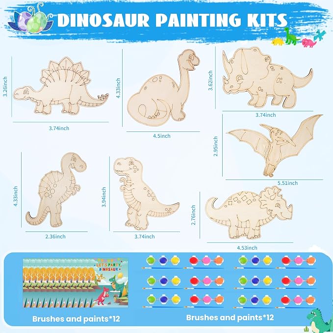 Dinosaur Party Favors,12 packs Dino Birthday Decorations with stickers mask car painting,Dinosaur Goody Bags for 3-5 4-7 8-12 Boys Girls Birthday Dino Themed Party Toys Gifts