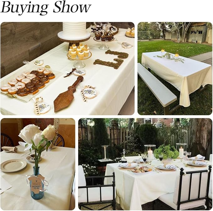 WIGENIUS 2 Pack Ivory Table Cloth Rectangle Tablecloths 70X120 Inch,Polyester Table Cloth for 8 Foot Rectangle Tables,Wrinkle Resistant Washable Fabric Table Covers for Party,Wedding Banquet