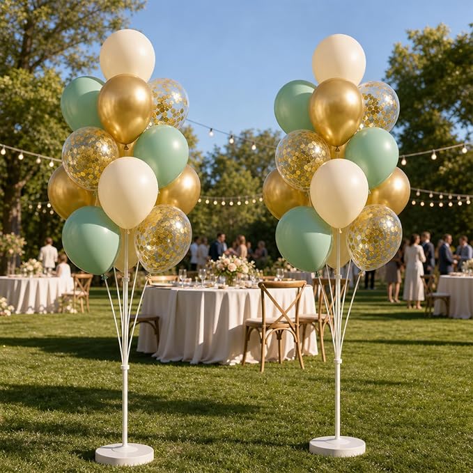 Balloon Column Stand Kit with Balloons, Base and Pole, Balloon Column Kit for Floor or Table Backdrop Decoration for Party Wedding Baby Shower Birthday Graduation (T-Sage Green Gold)