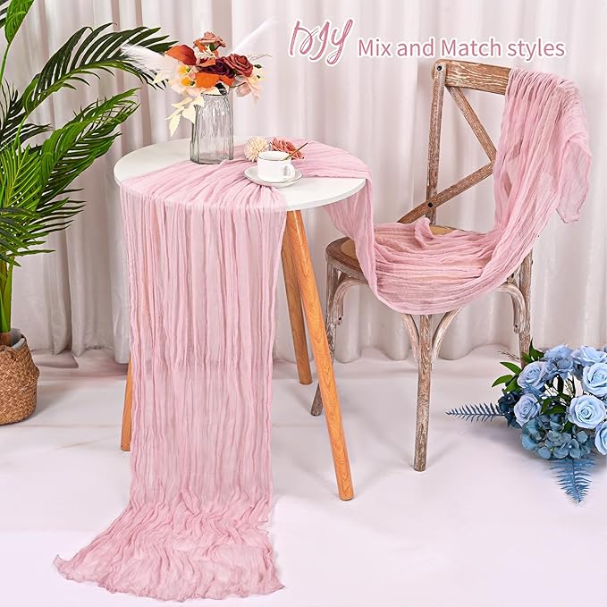 8 Pack Light Pink Cheesecloth Table Runner 120 Inch 10FT Spring Boho Rustic Sheer Gauze Cheese Cloth Table Runner for Wedding Baby Shower Birthday Party Table Decor