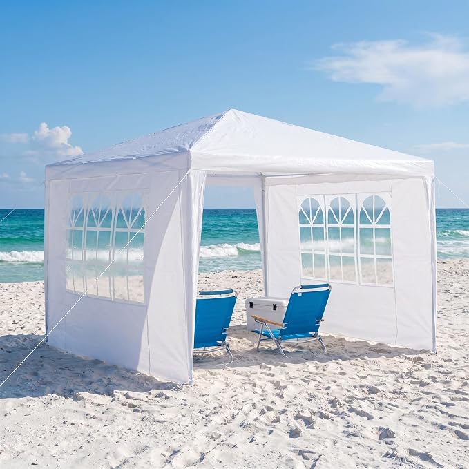 10x10 Canopy Tent, Portable Waterproof Outdoor Tent with 3 Removable Sidewalls, Party, Wedding, Camping & Backyard Shelter, White