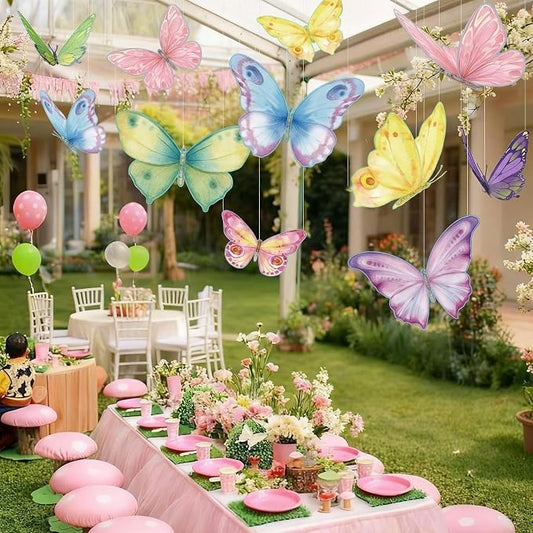 18 Pcs Large Butterfly Party Decorations 3D Pastel Paper Butterfly Hanging Decoration 2 Sizes Paper Butterflies Birthday Party Supplies for Wedding Spring Baby Shower Room Ceiling Decor