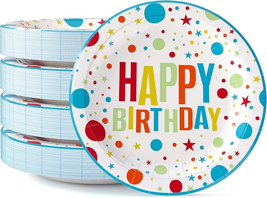 Exquisite Blue Happy Birthday Plates 9" Birthday Paper Plates 100 Pcs Blue Party Plate | Disposable Heavy Duty 350 Gsm Disposable Plate For Party Supplies And Decorations