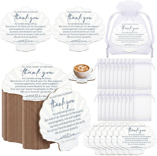 Hushee 200 Pcs Seashell Coasters Bulk Wedding Favors for Guests Last Toast on The Coast Bachelorette Party Favors Seashells and Wedding Bells Coaster Coastal Thank You Gifts for Bridal Shower Ceremony