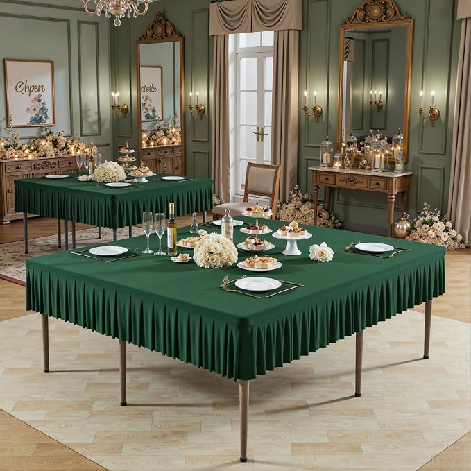 Shillance 60x60 Inch Green Spandex Square Tablecloth,Wrinkle Free Green Fitted Table Cloth for Square Tables,Washable Pleated Table Cover for Wedding Birthday Cocktail Party Buffet Dinner Camping