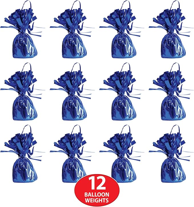 Beistle Metallic Wrapped Balloon Weights – 12 Pack, Blue Centerpiece Bouquet Holders, Party Decorations for Birthdays, Graduations, Baby Showers, School Events, and Patriotic Celebrations, 6 Oz