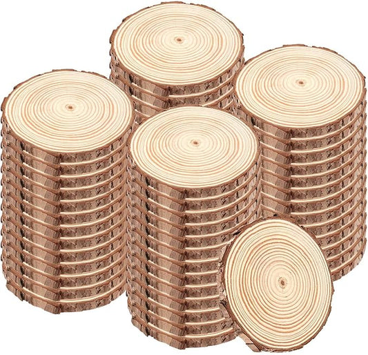 100PCS 3.5-4 Inch Natural Wood Slices, Unfinished Wood Slices 0.4 Inch Thick Wood Rounds Wood Coaster for Crafts, Painting, Ornaments