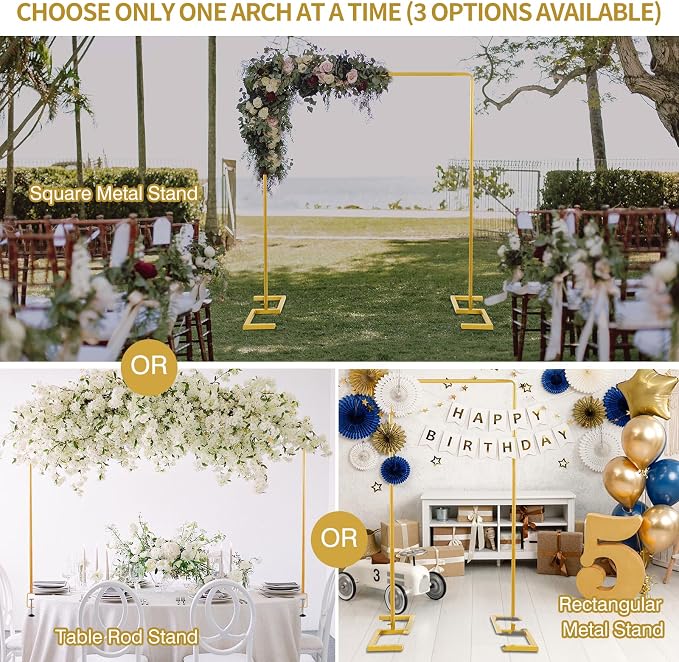 8.2 FT Wedding Arch Rectangle Stand Square Backdrop Stand , Extra Clamps to Table Rod Stand, Adjustable Photo Booth Background Kit, Balloon Arch Stand For Valentines Day Birthday Baby Shower Decor