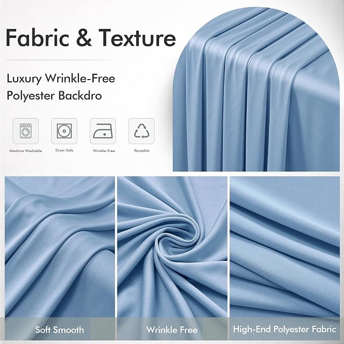 10ftx12ft Wrinkle Free Dusty Blue Backdrop Curtain, 2 Panels 12FT Height Wedding Backdrop Drapes, Silky Polyester Back Drop Cloth for Birthday Photography Background Party Backdrop Draping