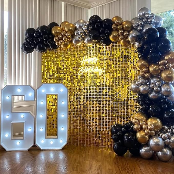 COKAOBE Gold Shimmer Wall Backdrop, 24PCS Square Sequin Shimmer Backdrop Panel, Photo Backdrops for Birthday, Anniversary, Wedding, Graduation & Bachelorette Party Decoration