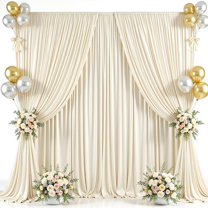 20x10ft Beige Backdrop Curtains for Parties Wedding Photo Wrinkle Free Polyester Photoshoot Curtains Drapes Backdrop for Birthday Baby Shower Graduation Stage Photography Background 4 Panels 5x10FT
