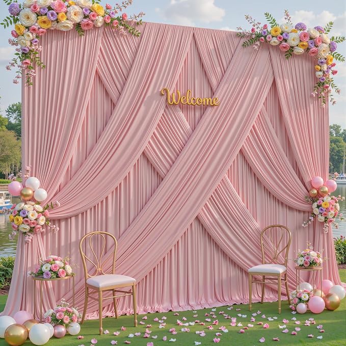 10 Panles Dusty Rose Backdrop Curtains - Wrinkle Free Fabric Backdrop Curtain for Photoshoot,10ft Wedding Party Photo Backdrop Drapes for Birthday Baby Shower Photography Stage Background Decorations