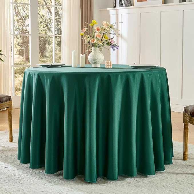 Round Tablecloth 132 Inch 6 Pack Dark Green Tablecloths Washable Decorative Linen Polyester Table Clothes Cover for Dining Table Banquets Buffet Parties and Wedding