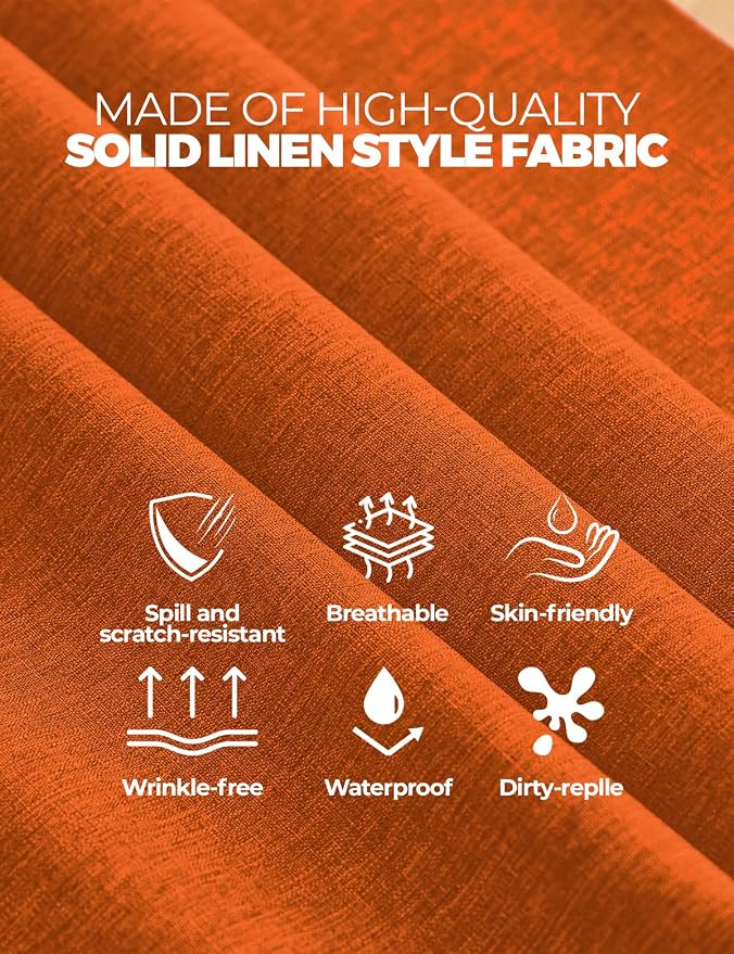 Decorelia Waterproof Faux Linen Rectangle Tablecloth, Spillproof Wrinkle Free Outdoor Reusable Table Cloth for Patio, Holiday, Banquet, Party, Buffet Dinner (Oblong,60 x 120 Inch (10-12 Seats), Rust)