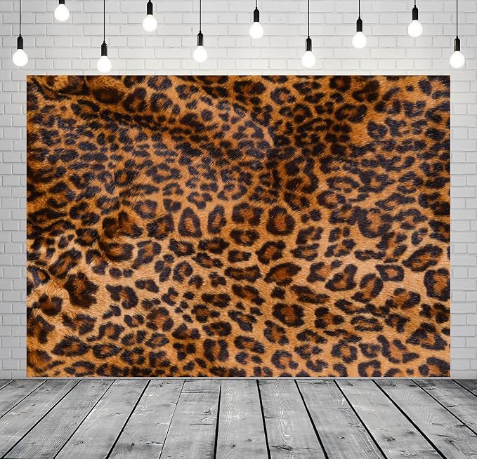 12x10ft Fabric Leopard Print Backdrop Leopard Skin Pattern Cheetah Black Brown Spots Photography Backdrop Baby Shower Leopard Banner Cake Table Decorations Photo Booth Studio Props
