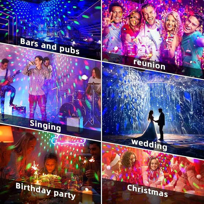 4 Disco Ball in 1 Party Lights Indoor Outdoor, Dj Laser Lights for Parties Decor Strobe Sound Activated Stage Disco Dj Light with Remote for Karaoke Birthday Wedding Club Christams