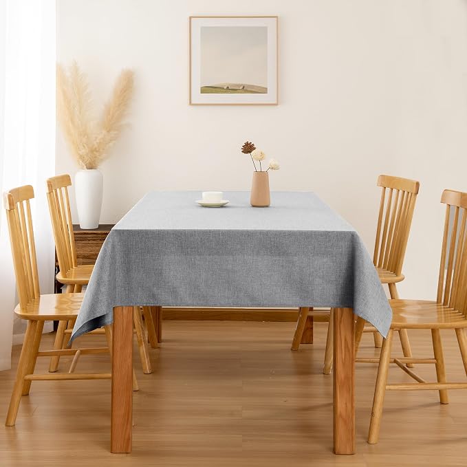 Hiasan 2 Pack Faux Linen Rectangle Tablecloth - Wrinkle and Stain Resistant Washable Table Cloth for Kitchen Dining Room Holiday Table Cover for Party Dinner, Grey, 54 x 120 Inch