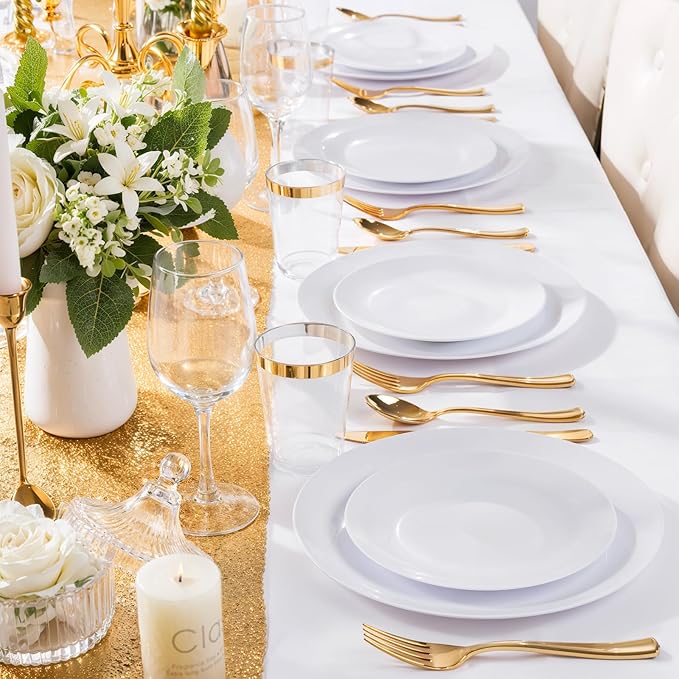 Nervure 100Pcs White Plastic Plates - 10.25inch Disposable White Dinner Plates - Heavy Duty Plastic Plate Ideal for Wedding & Party (Pack of 2)