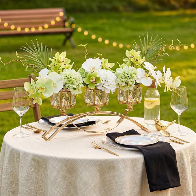 3 Arms Crystal Candle Holders, Arch Candlestick Table Candelabras Centerpieces for Wedding, Dinning Room, Cabinet Ornaments, Home Decoration， Gift (3-arm Arched, Gold)
