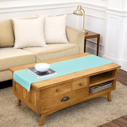 Solino Home Cotton Linen Table Runner 60 Inches - Pastel Turquoise Hemstitch Table Runner 14 x 60 Inch Ideal for Dresser and Coffee Tables, Spring, Summer, Mothers Day