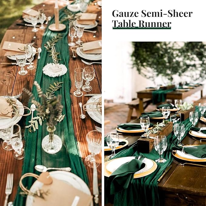 6 Pack Christmas Table Runner 10FT Dark Green Cheesecloth Table Runner Long Semi-Sheer Gauze Fabric Boho or Rustic Wedding Table Decor for Wedding Arch Draping Bridal Shower Baby Shower Holiday Party