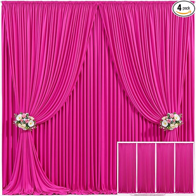 4 Panels Fuchsia Backdrop Curtain for Parties Birthday Party Wrinkle Free Hot Pink Photo Curtains Backdrop Drapes Fabric Decoration for Wedding 20ft(W) x 10ft(H)