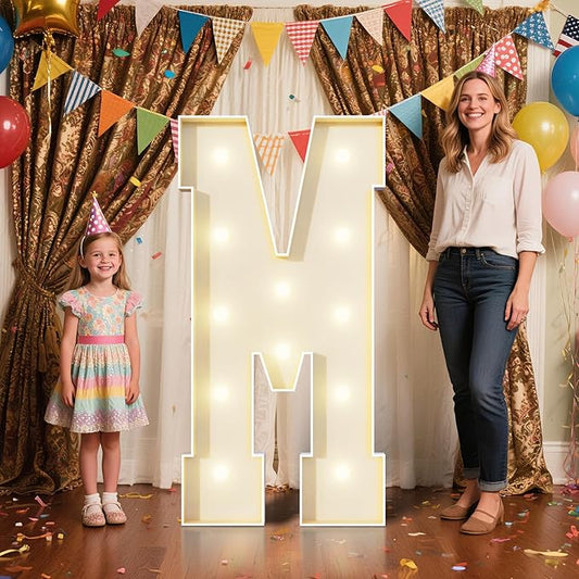 4FT Marquee Letters M Sign,Large Light Up Numbers Party Decoration - Hook and Loop Fastener,No Tools Easy Setup, Corrugated Plastic for Birthdays Weddings Baby Anniversaries(Letters M)