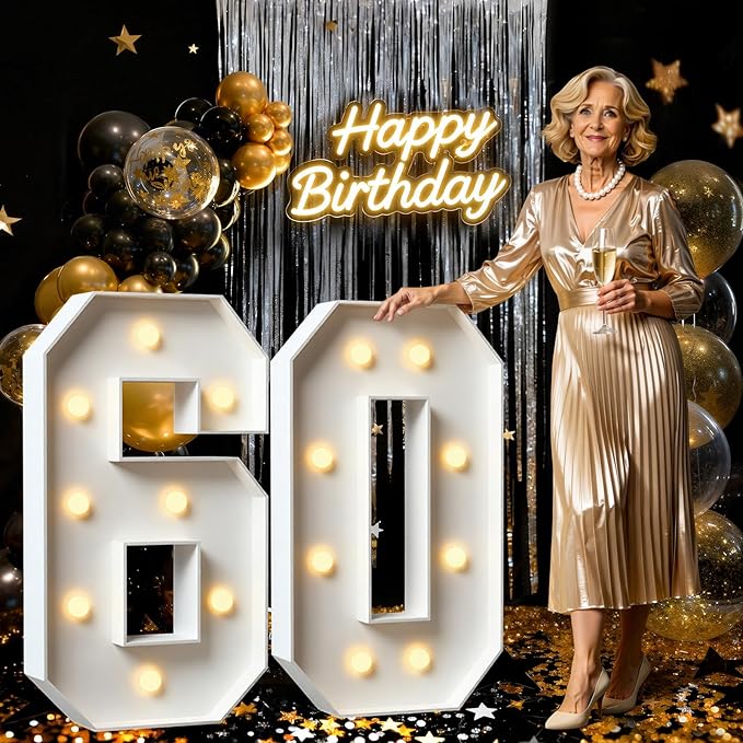 3FT Marquee Numbers 60, Large Light Up Numbers for 60th Birthday Decorations Big DIY Mosaic Number 60 Birthday Party Backdrop for Women and Men Anniversary Decor Pre-Cut Foam Board Kit