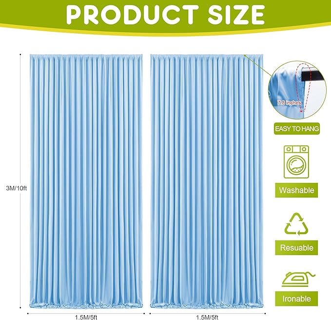 Wokceer Blue Backdrop Curtain for Wedding Parties 10x10FT Photo Polyester Backdrop Drapes for Wedding Photoshoot Baby Shower Birthday Party Curtains Photography Background 2 Panels 5x10FT
