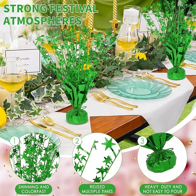 12 Pack Metallic Foil Spary Centerpieces for Tables, Shamrock Green Centerpieces for Tables Decorations, Star Brust Table Centerpieces for Birthday Graduation Wedding Baby Shower Party