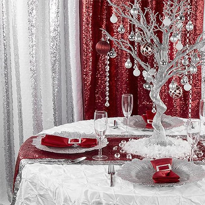 JYFLZQ Burgundy Sequin Table Runner 12" x 108" Pack of 5 Glitter Sequin Fabric Table Linens - Sparkly Runners for Wedding & Birthday Party Decor