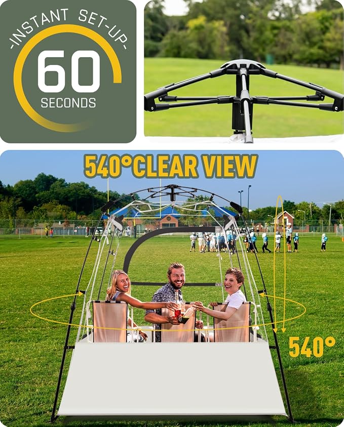 Pod All Weather Sports Tent, Outdoor Pop Up Bubble Clear 540° View Winter Tent for 1-2 Person, Instant Cold Weather Shelter with Rainfly for Soccer, Football, Softball & Other Sports Events