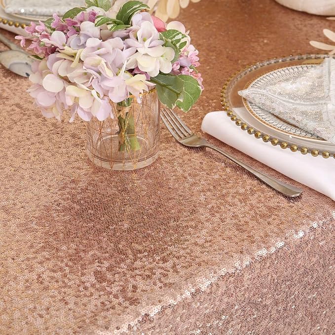 Eternal Beauty Rose Gold Tablecloth, 50x50 Inch Square Rectangle Table Cover for Mother's Day Cake Dessert Exhibition Party Birthday Events